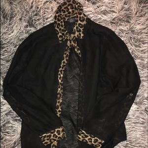 Large black and cheetah sheer blouse